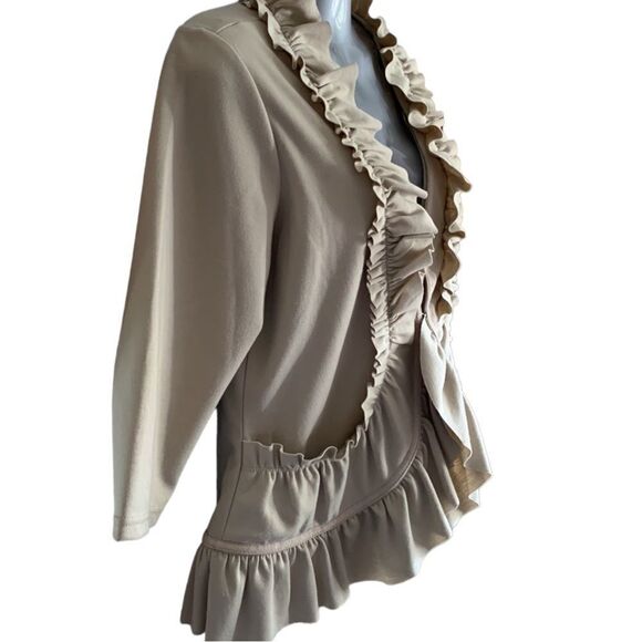 Downeast Basics Ruffle Cardigan Beige Top Size Med - Picture 4 of 10
